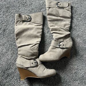 CL by Laundry Taupe Suede-Look Wedge Boots